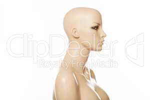 head of a female mannequin in profile isolated on white