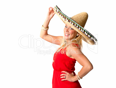 Blonde Frau mit  Sombrero