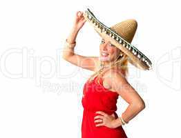 Blonde Frau mit  Sombrero