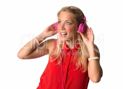 Blonde Frau mit  Kopfhörer