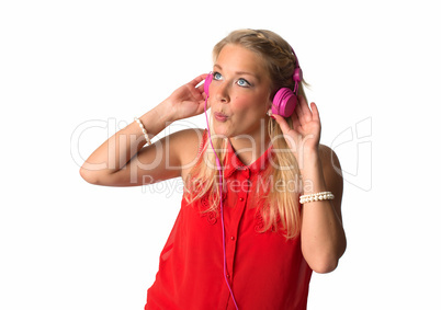 Blonde Frau mit  Kopfhörer