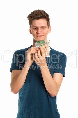 Junger Mann mit Geldscheinen