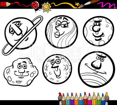 cartoon planets and orbs coloring page