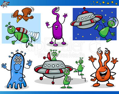 aliens or martians cartoon characters set