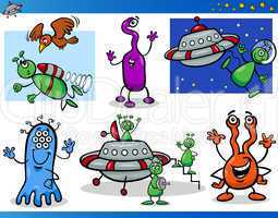 aliens or martians cartoon characters set