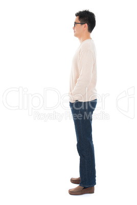 Side view full body casual Asian man