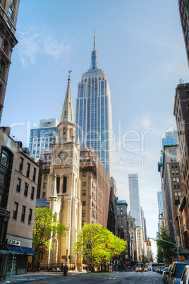 The Marble Collegiate Church and Empire State building in Manhat