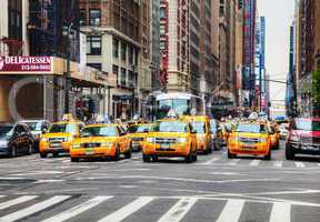 Yellow taxis at the New York City street