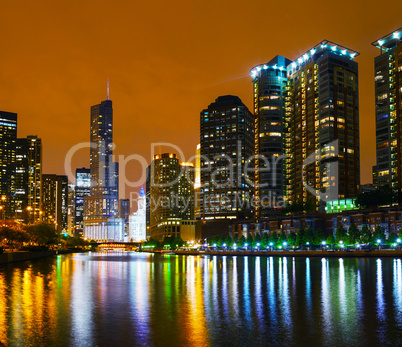 trump international hotel and tower in chicago, il in the night