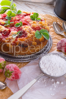 strawberry buttermilk cake with pistachios