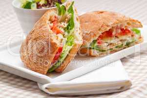 ciabatta panini sandwich with chicken and tomato