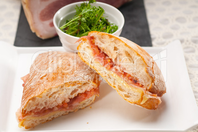 ciabatta panini sandwich with parma ham and tomato