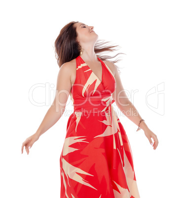 Portrait of a smiling young woman in red dress