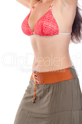 Slim waist of a beautiful young woman in beach dress