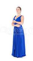 Full lenght portrait of a beautiful young woman in blue dress