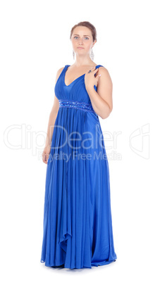 Full lenght portrait of a beautiful young woman in blue dress