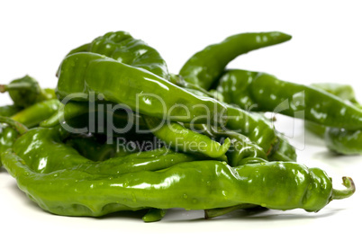 Green peppers with water drops