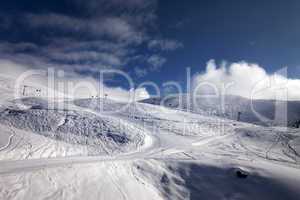 ski resort with off-piste and ratrac slope.