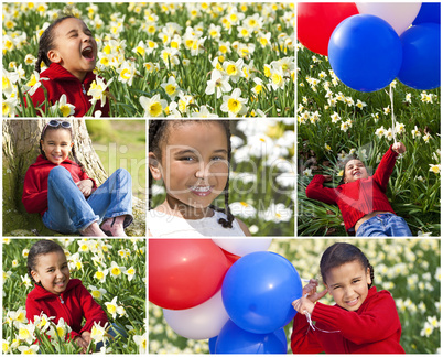 Montage Happy Mixed Race African American Girl