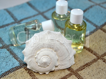 Conch sea and natural oils on bath towel