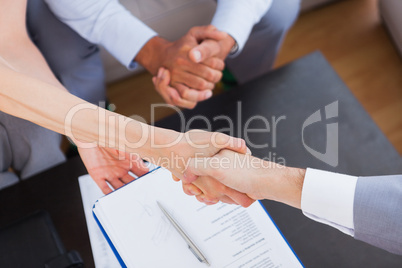 Salesman shaking hand with client