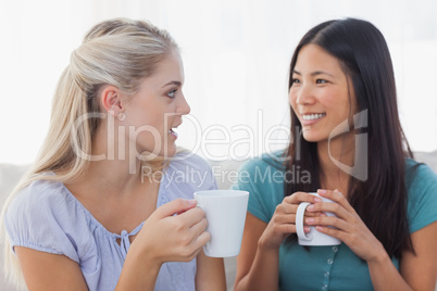 Young friends chatting over cups of coffee