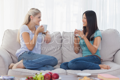 Friends chatting and drinking coffee