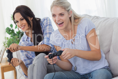 Friends playing video games and having fun