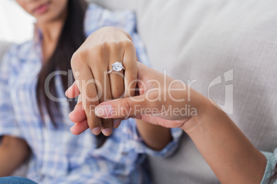 Engagement ring on womans hand