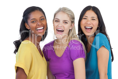 Diverse laughing women looking at camera