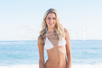 Beautiful blonde in white bikini