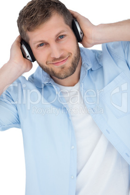 Cool trendy model listening to music