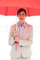 Young businesswoman with red umbrella