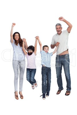 Cheerful family jumping