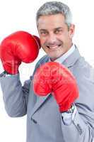 Happy businessman with boxing gloves