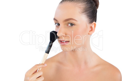 Smiling model with powder brush