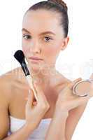 Sensual model with powder compact and brush