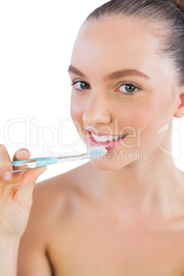 Young model with toothbrush