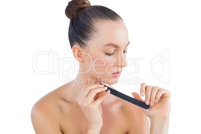 Young model with nail file