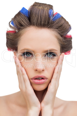 Sensual model with hair curlers