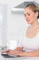 Attractive woman typing on laptop