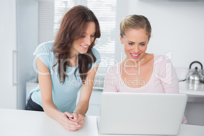 Friends using laptop together