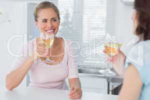 Cheerful women having glass of wine