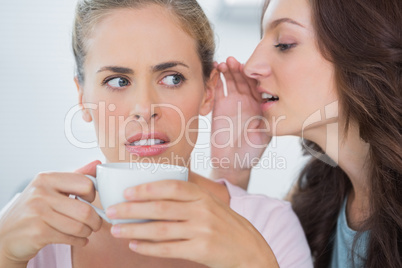 Woman telling secret to her friend