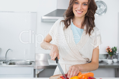 Pretty brunette posing while cooking