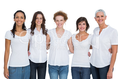 Cheerful pretty women posing with white tops