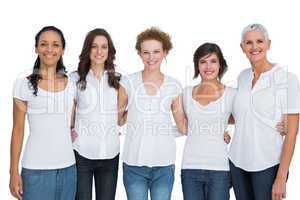 Cheerful pretty women posing with white tops