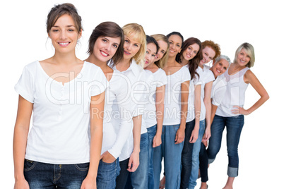 Casual models posing in a line looking at camera