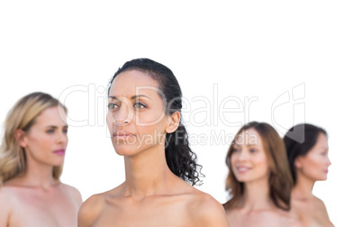 Pensive nude models posing looking away