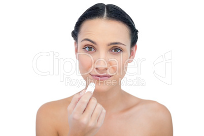 Curious natural model using lip balm